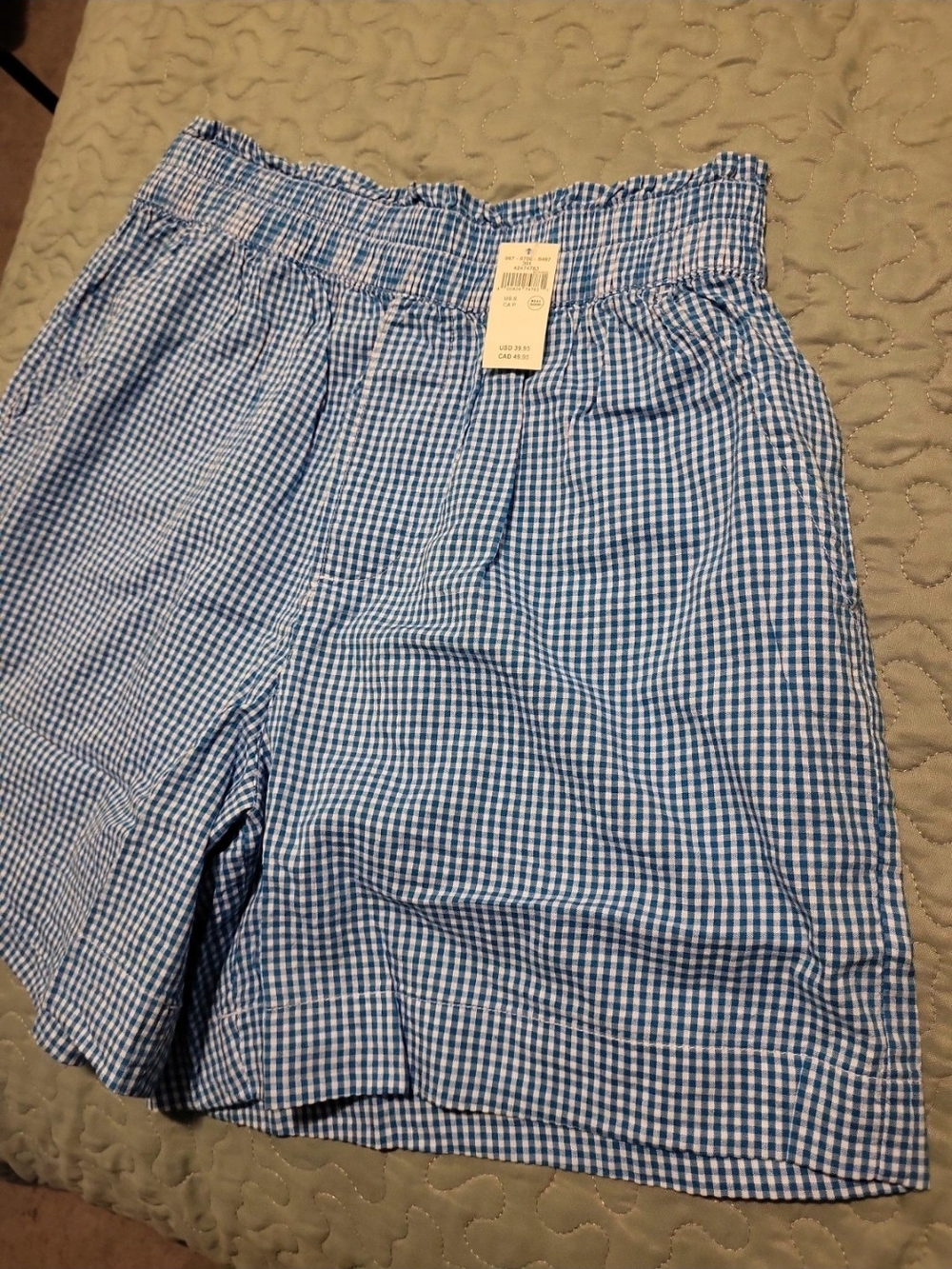 aerie Blue Gingham High-Waist Elastic Shorts - Picture 3 of 5